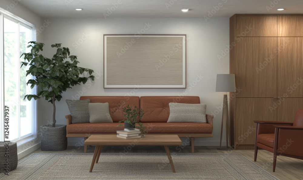 Fototapeta premium Modern living room interior with minimalistic design and comfortable furnishings