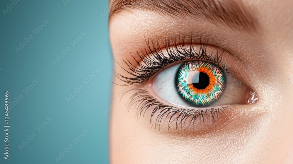 Fototapeta premium Surreal and captivating digital showcasing the intricate details and vibrant colors of a human eye inviting viewers to explore the depths of perception consciousness and the mysteries of the mind