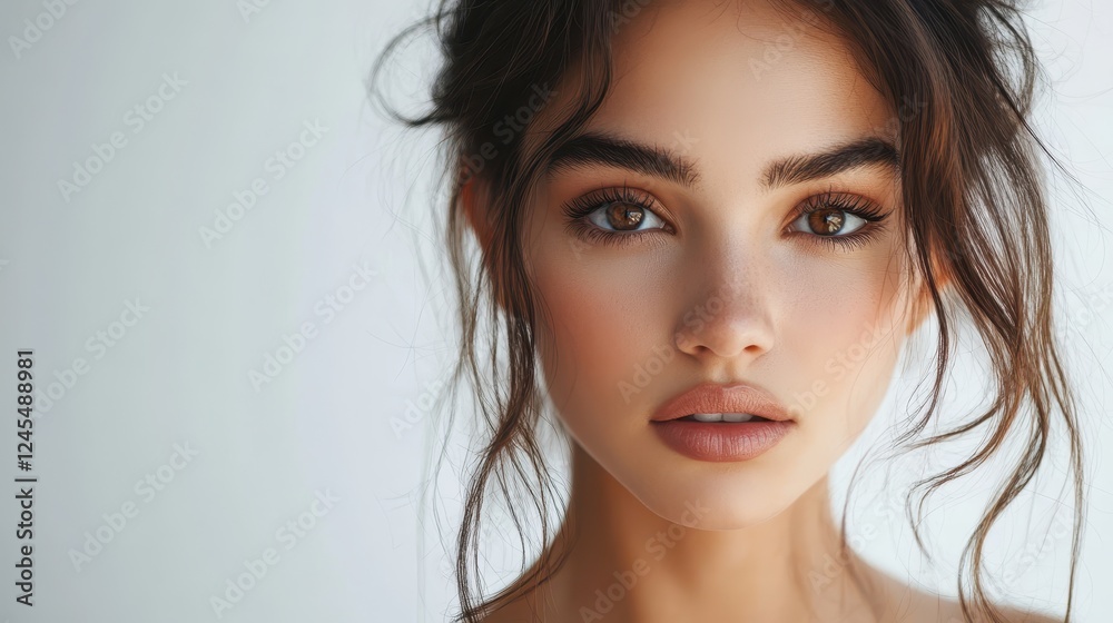 Portrait of young beautiful woman with perfect smooth skin isolated over white background. Tenderness and sensuality. Concept of natural beauty, plastic surgery, cosmetology, cosmetics, skin care Portrait of young beautiful woman with perfect smooth skin isolated over white background. Tenderness and sensuality. Concept of natural beauty, plastic surgery, cosmetology, cosmetics, skin care