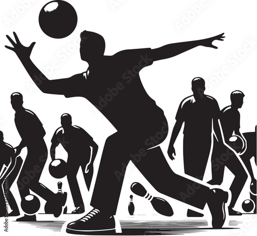Bowling Silhouette line art vector illustration on white background
