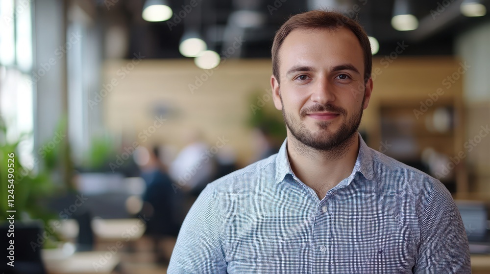 Portrait of a smiling young businessman in a modern office.