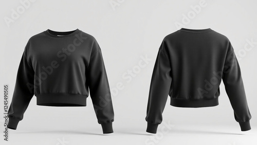 Crop top mockup. blank black crop top sweatshirt front and back side. female Crop top template. 