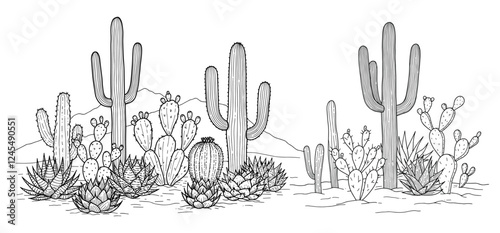 Desert Cactus vector and illustration, hand drawn style white background