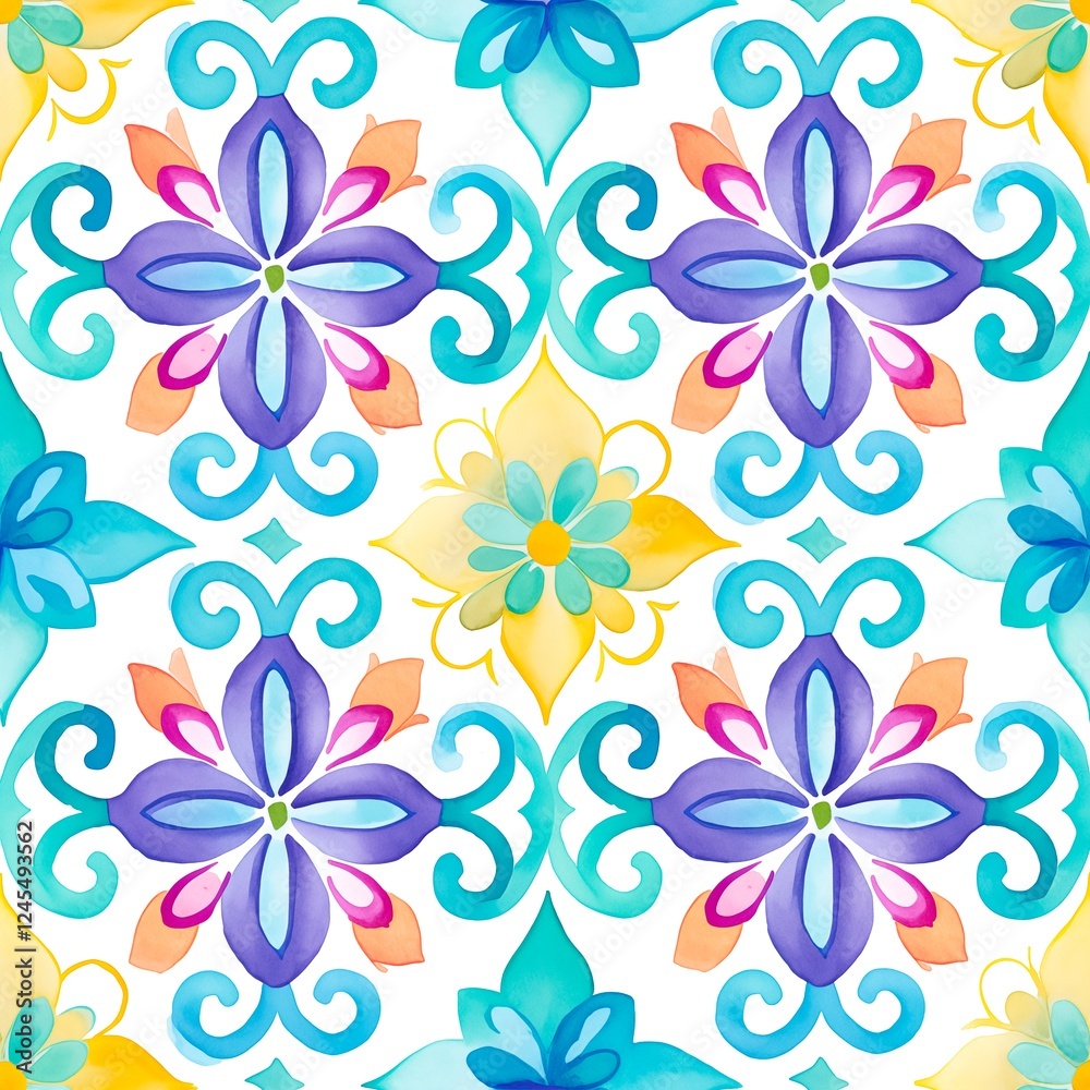Obraz premium Watercolor Portuguese tile, JPG, 3600 x 3600 px, 300 dpi