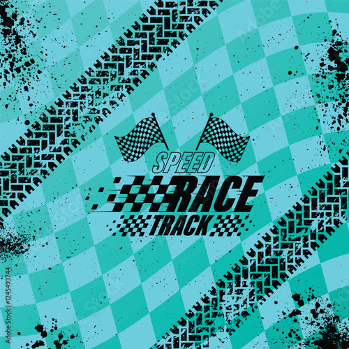 Tire track grunge blue racing background