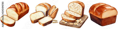 Gluten ingredients and digestive, A variety of sliced and unsliced loaves of bread arranged in a row, showcasing different textures and crusts.