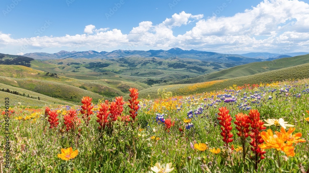 Vibrant Wildflowers Blooming in Scenic Mountain Landscape Vibrant Wildflowers Blooming in Scenic Mountain Landscape