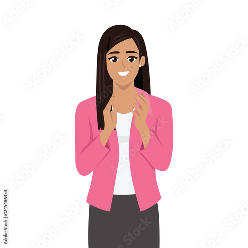 Woman Clapping. Woman clapping her hands with a bright smile. Flat vector character illustration