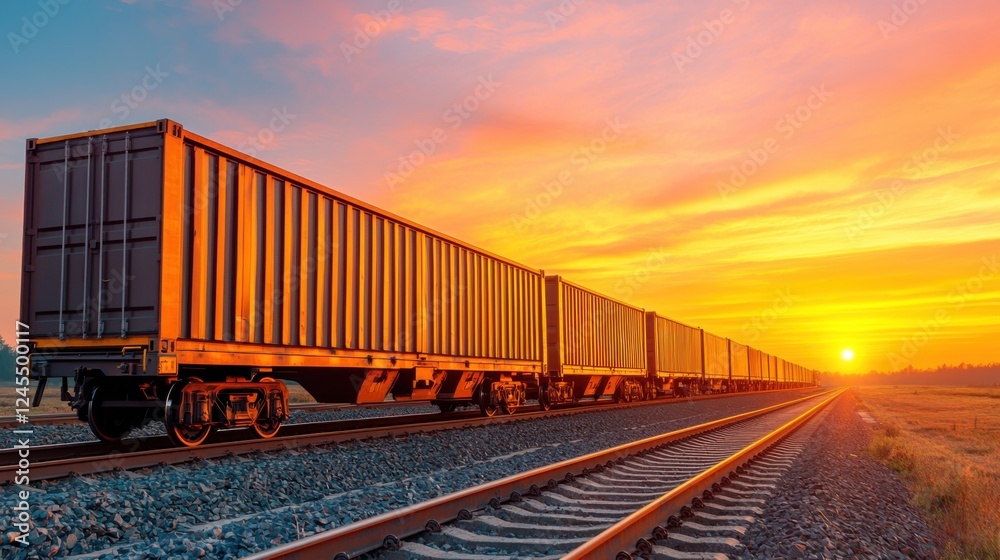 Scenic sunset view of a busy rural train yard where freight containers and cargo are efficiently organized and transported by a team of workers The image showcases the logistics infrastructure Scenic sunset view of a busy rural train yard where freight containers and cargo are efficiently organized and transported by a team of workers The image showcases the logistics infrastructure