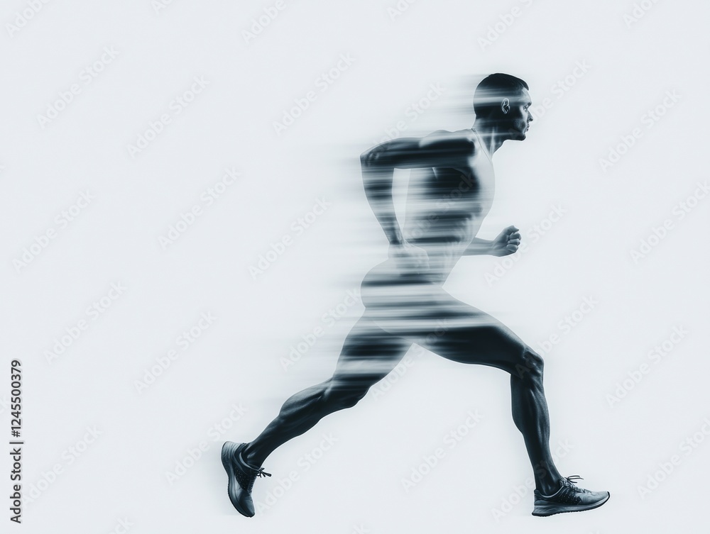 Fototapeta premium Dynamic Urban Athletic Imagery High-Performance Running Silhouette in Motion, Sleek Sportswear and Footwear - Modern Fitness Marketing and Motivation Content for Active Lifestyle Branding