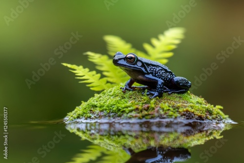 Eco-Conscious Design Vibrant Blue Poison Dart Frog on Mossy Rock - Rainforest Conservation Visuals for Sustainable Brands and Wildlife Education photo