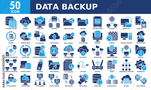 Data backup icon set collection. Simple color fill vector.