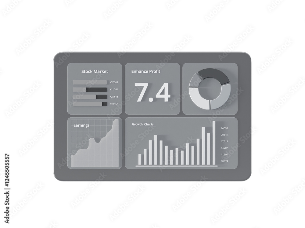 Transparent 3D Stock Market Analysis Chart with Trade Dashboard and Financial Growth Data. Transparent 3D Stock Market Analysis Chart with Trade Dashboard and Financial Growth Data.