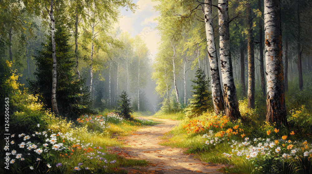 Naklejka premium beautiful forest with flowers and trees Generative AI