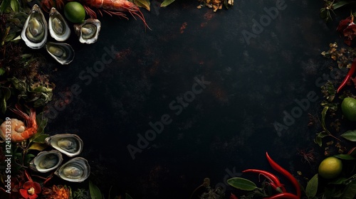 Wallpaper Mural Dark background with seafood on sides and copy space for text at center Torontodigital.ca