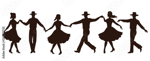  Beautiful Dancing Couples Silhouettes Set. Swing Dancers. Vector clipart's isolated on white.