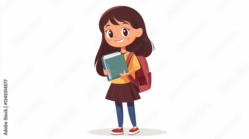 A cartoon illustration of a young student holding books wearing a backpack A cartoon illustration of a young student holding books wearing a backpack