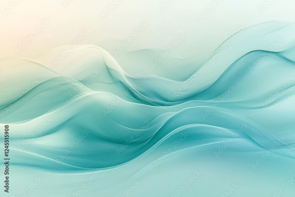 Obraz premium Abstract Teal Waves Flowing Softly Across a Pale Background