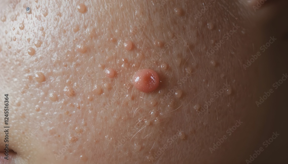 Fototapeta premium Close-up of Skin with Multiple Papules and a Nodule