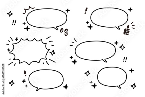 Set of callouts with copy space. B&W. Black and white. Doodles. Handwritten. Interesting text. Vector.