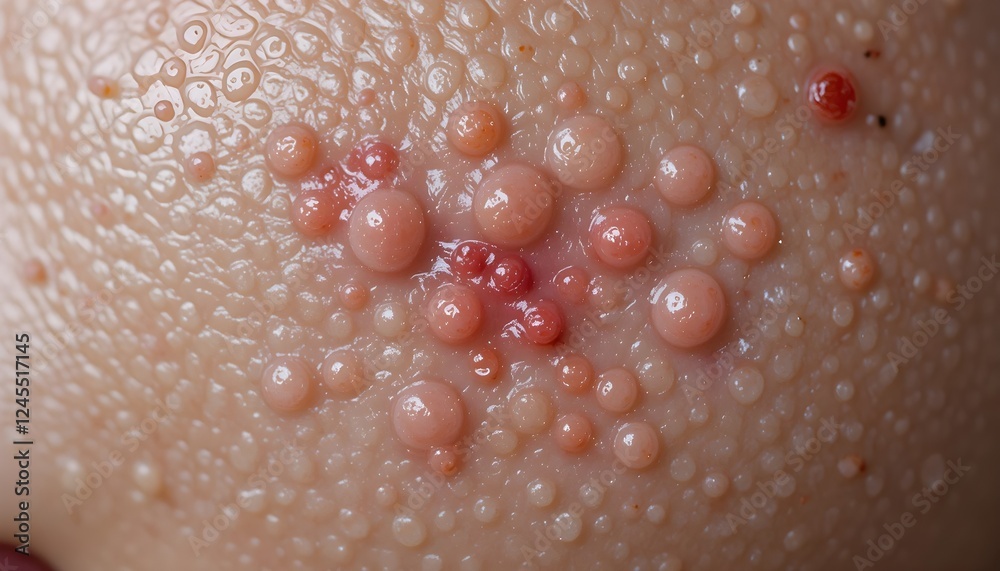 Close-up of Skin with Numerous Small Bumps and Lesions: Medical Photography Close-up of Skin with Numerous Small Bumps and Lesions: Medical Photography