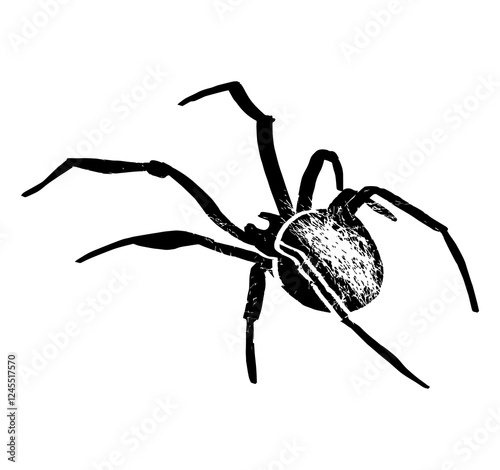 Spider Black Silhouette. Black Widow spider in vector isolated on White. Single Spider textured. Good as a design element to Halloween Holidays.