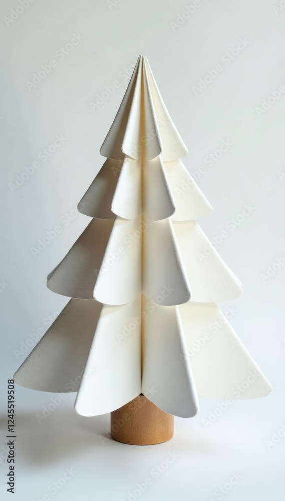 snow-covered folded paper Christmas tree on white background, serene, organic, natural snow-covered folded paper Christmas tree on white background, serene, organic, natural
