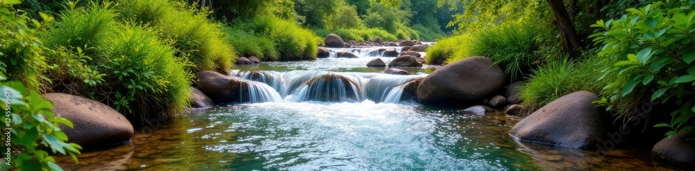 Fototapeta premium Small stream flowing into Barranco de Azuaje river, drop, barranco