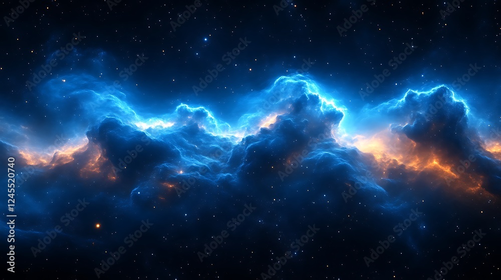 Fototapeta premium Celestial Nebula Cosmic Cloudscape Blue Orange Starscape