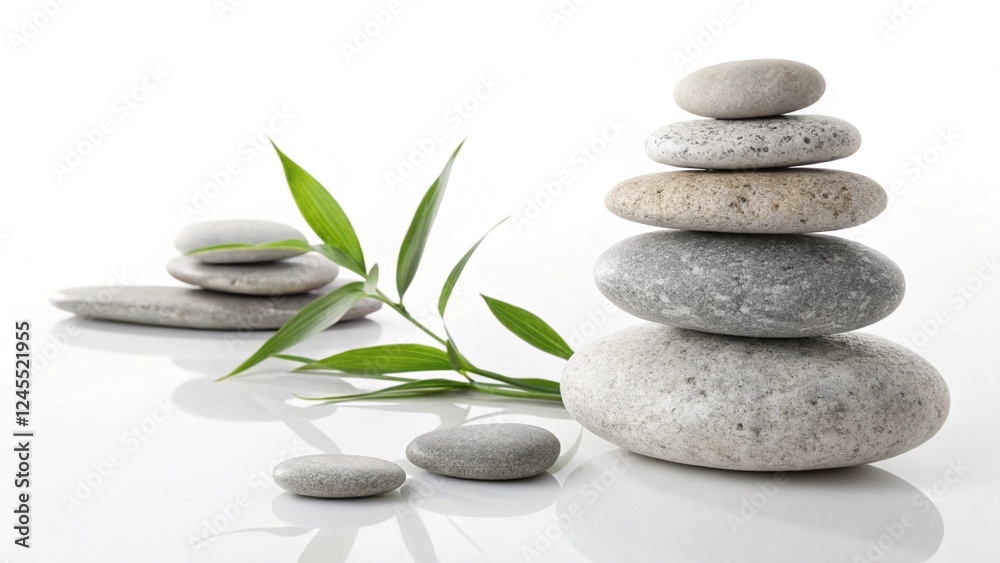 Serene Spa Stones: Stacked for Relaxation and Calm, Isolated on White Background. Upscaled for Serene Spa Stones: Stacked for Relaxation and Calm, Isolated on White Background. Upscaled for