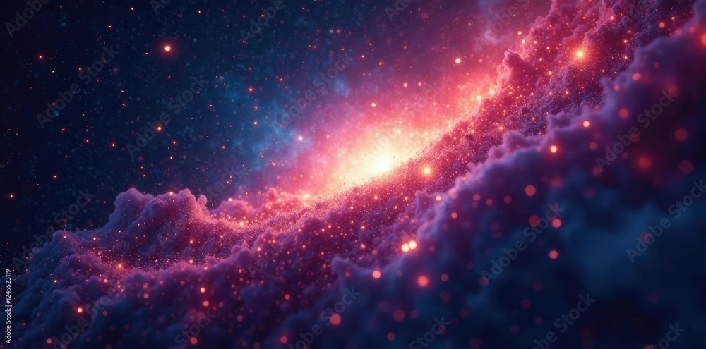Glittering cosmic particles dance in the void, nebulas, stars, galaxies Glittering cosmic particles dance in the void, nebulas, stars, galaxies