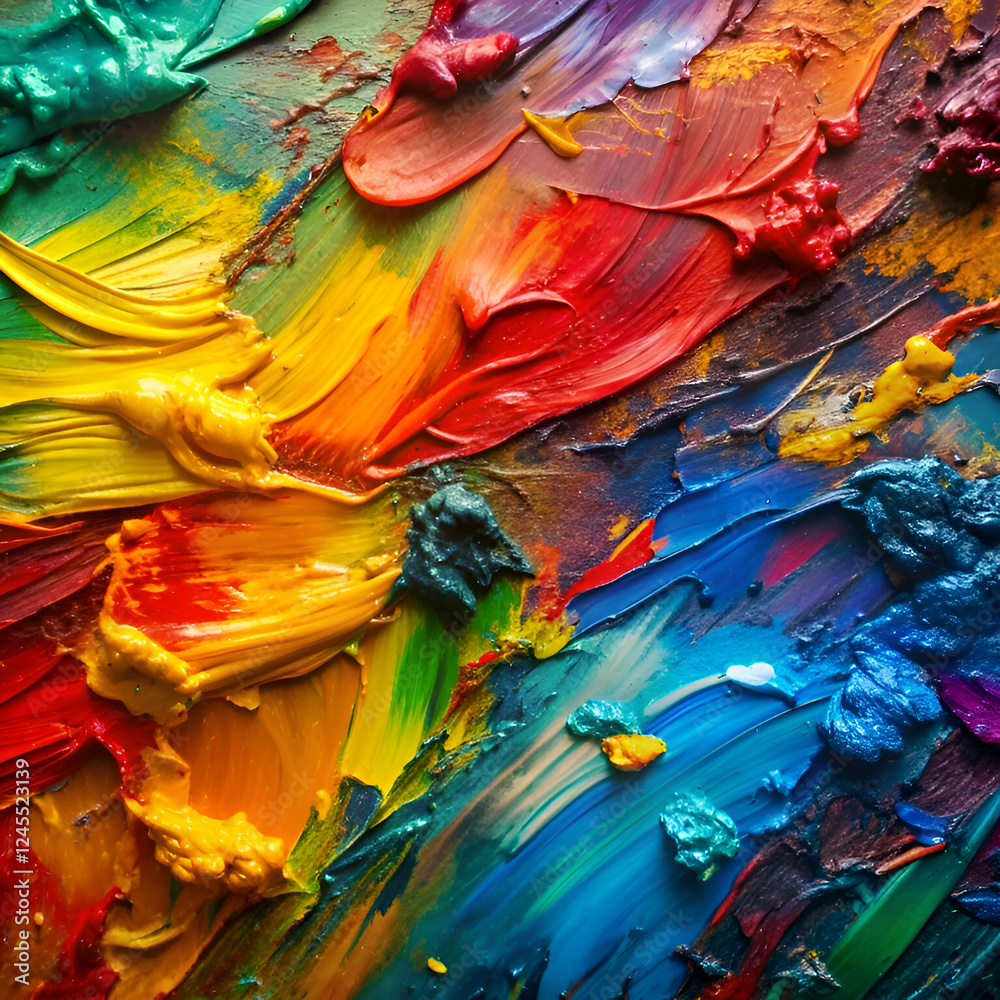 Obraz premium Abstract Colorful Oil Painting. Vibrant Impasto Texture