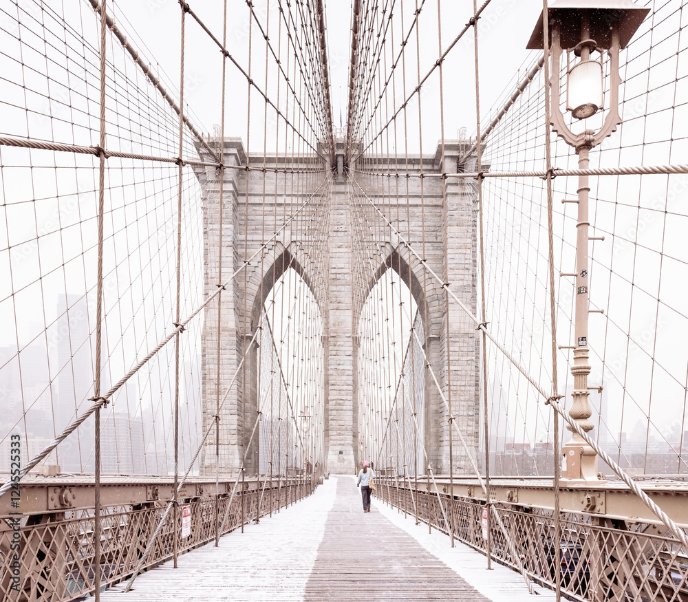 Obraz premium New York, USA: snow covered Brooklyn bridge