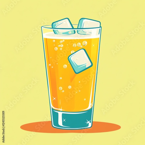 A Glass of Dark Iced Beverage with Ice Cubes against a Light Background