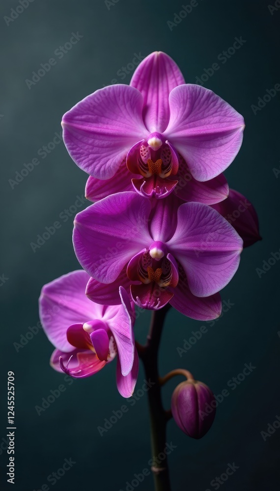 Dark orchid blooms with violet dots against muted grey background, botanical, darkbackground, purplegrapes Dark orchid blooms with violet dots against muted grey background, botanical, darkbackground, purplegrapes