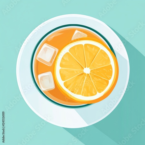 A Chilled Glass of Iced Tea with Orange Slices and Ice Cubes on a Teal Background