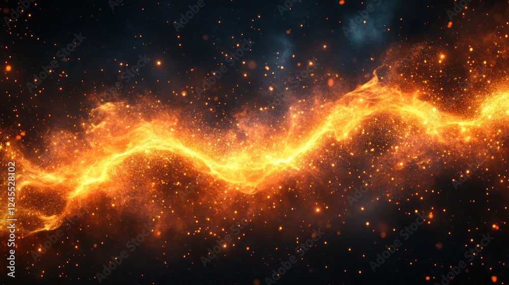 Obraz premium Fiery plasma stream, swirling orange and yellow energy, sparks.