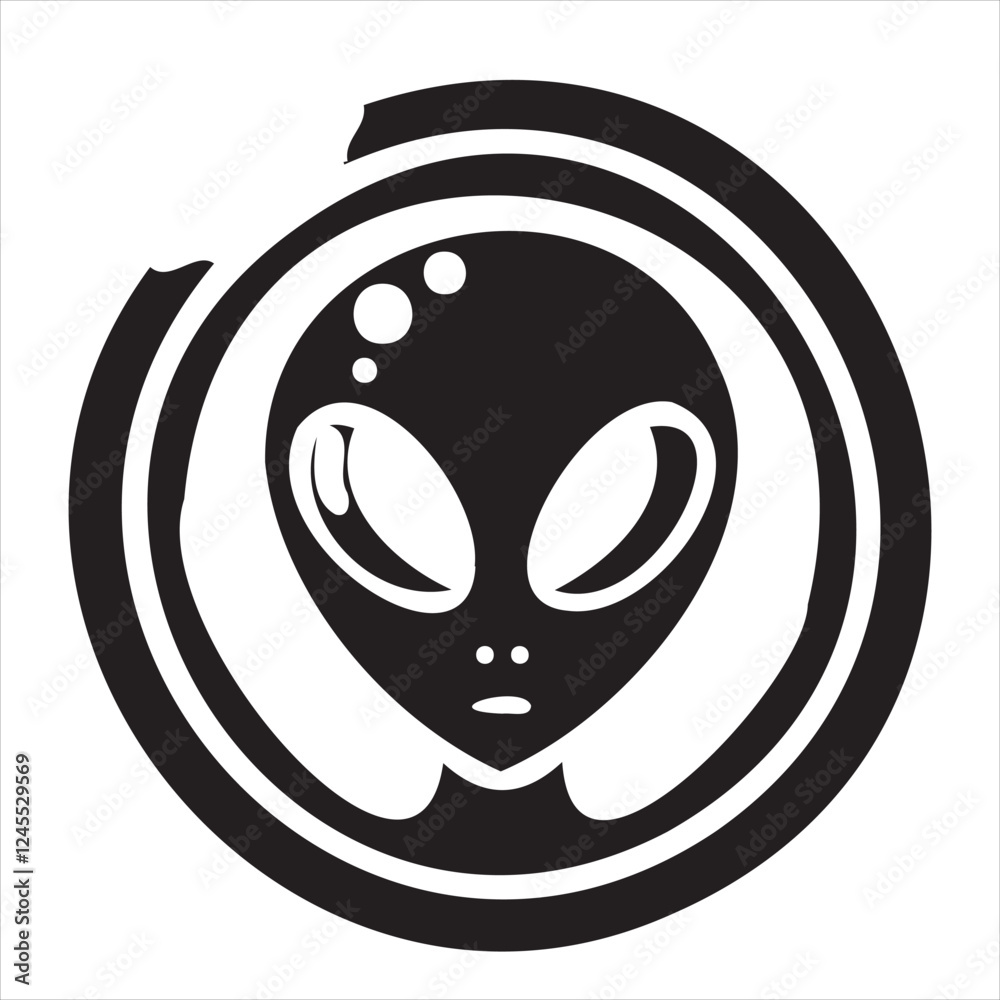Fototapeta premium A playful alien icon with a modern and minimalistic design, featuring a unique extraterrestrial face. Perfect for sci-fi themes, gaming, technology projects, and creative branding.