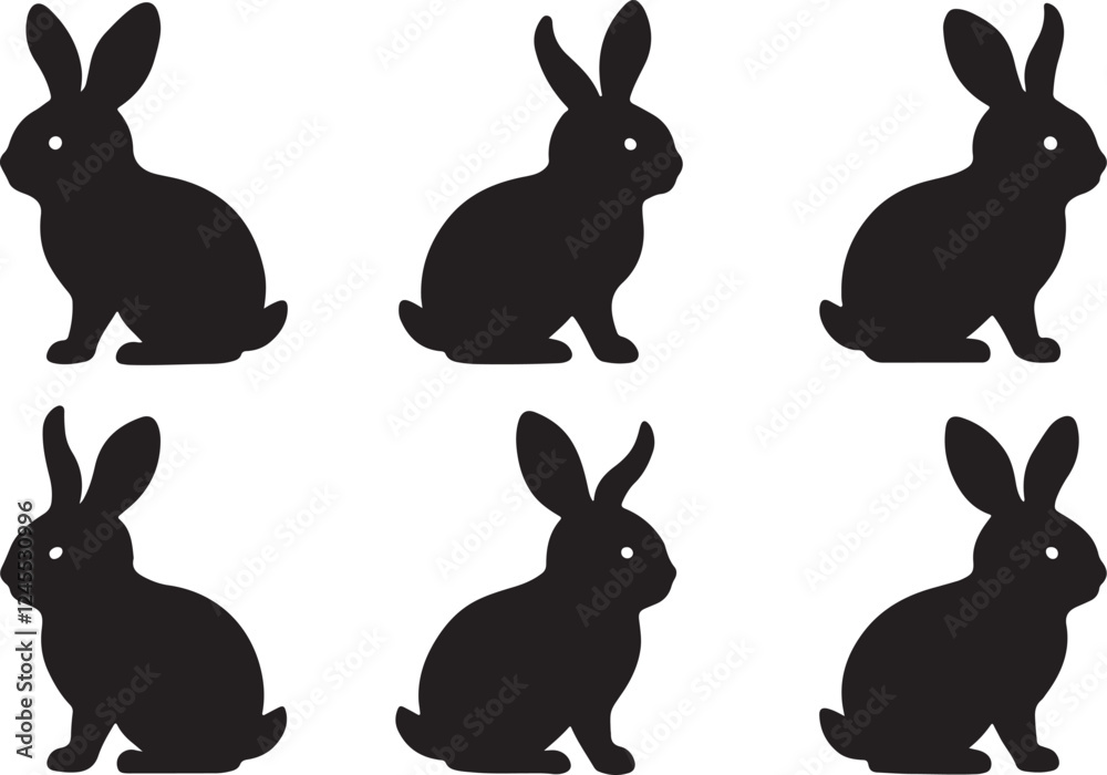 Obraz premium A set of variant style bunny silhouette. flat and black color bunny vector illustration design, isolated on a white background.