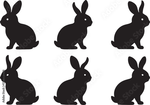 A set of variant style bunny silhouette. flat and black color bunny vector illustration design, isolated on a white background.
