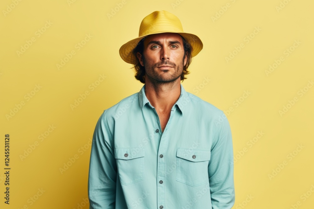 A man wearing a yellow hat A man wearing a yellow hat
