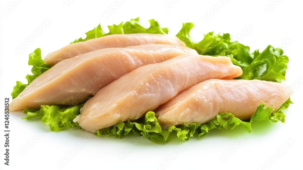 Chicken fillet with salad. Healthy food, keto diet, diet lunch concept. Top view on white background.