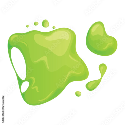 Cartoon green slime isolated on a white background with bright and glossy texture