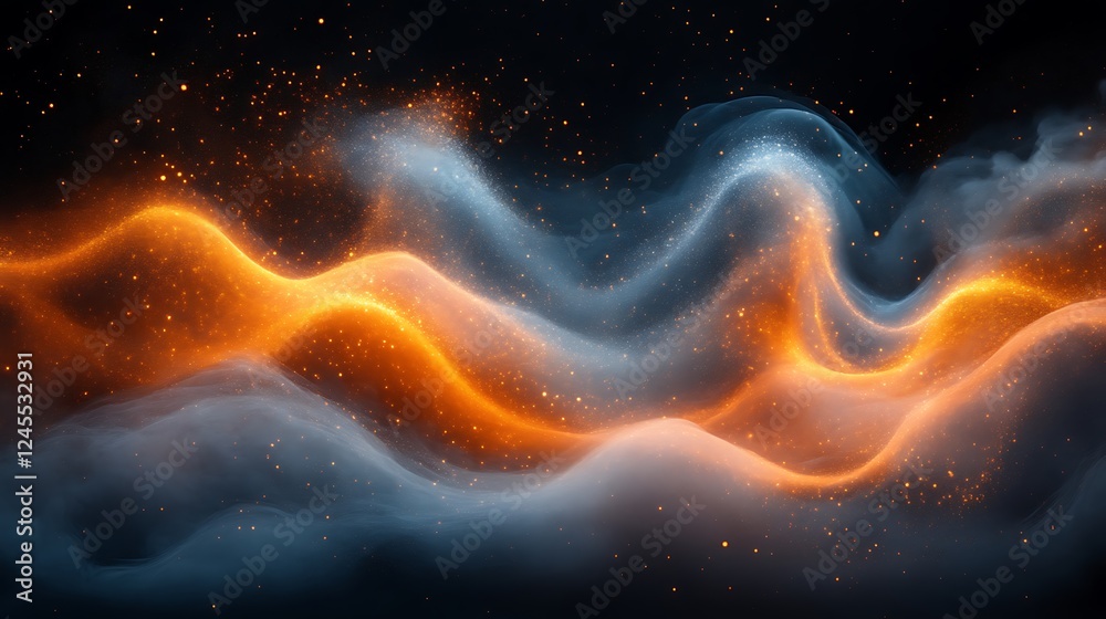 Abstract Orange and Blue Wave Energy Sparks Abstract Orange and Blue Wave Energy Sparks