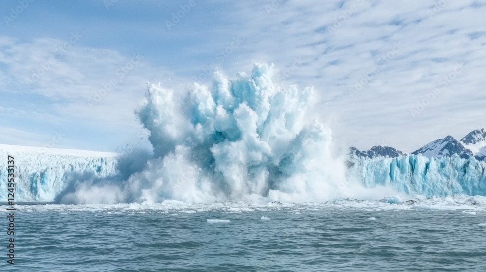 Glacier Calving Event with Massive Icefall and Water Splashing Effect Glacier Calving Event with Massive Icefall and Water Splashing Effect