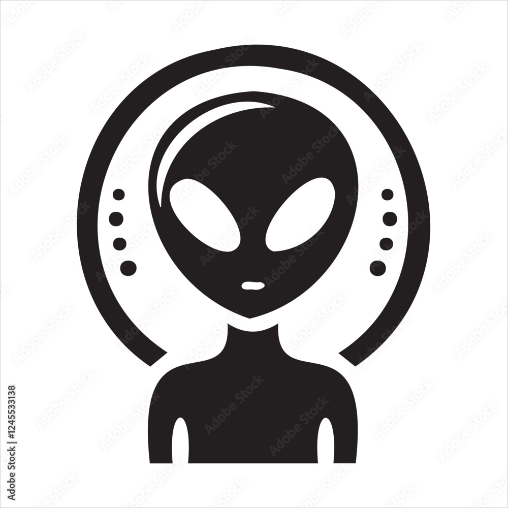 A playful alien icon with a modern and minimalistic design, featuring a unique extraterrestrial face. Perfect for sci-fi themes, gaming, technology projects, and creative branding. A playful alien icon with a modern and minimalistic design, featuring a unique extraterrestrial face. Perfect for sci-fi themes, gaming, technology projects, and creative branding.