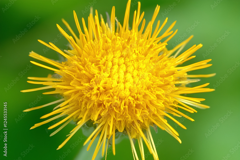 Bright yellow dandelion flower standing out against a fresh green background, symbolizing the beauty of nature Bright yellow dandelion flower standing out against a fresh green background, symbolizing the beauty of nature