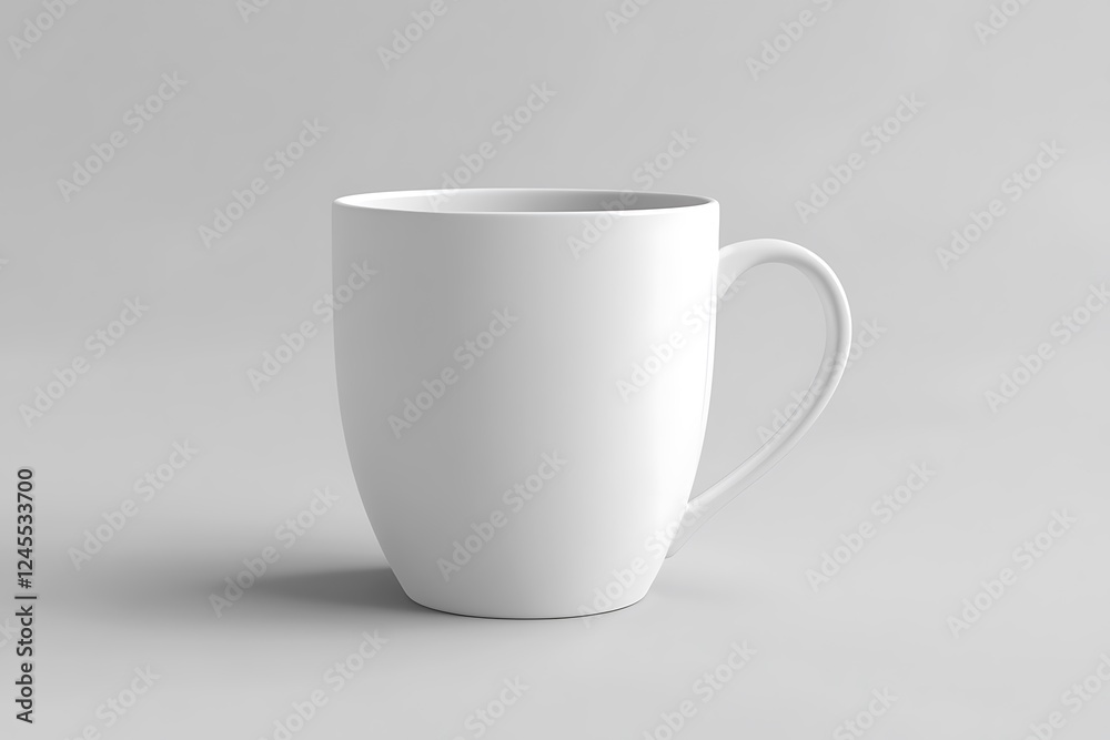 Obraz premium plain white mug mockup on a white table with a blurred window and plant background perfect for showcasing designs logos and branding in a cozy setting