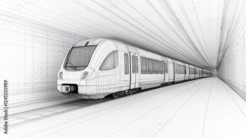 Fototapeta Naklejka Na Ścianę i Meble -  Wireframe train in a tunnel.