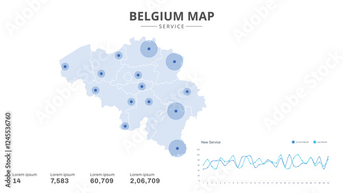 Service centers are highlighted within the of Belgium Infographic map. Business Infographic Map of Belgium. Vector Map of a Belgium map. Easy to edit